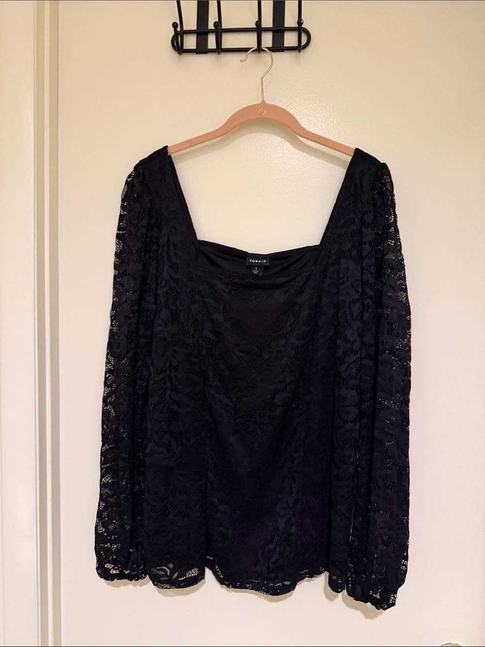 torrid Black Floral Lace Blouse With Tank with Square Neck